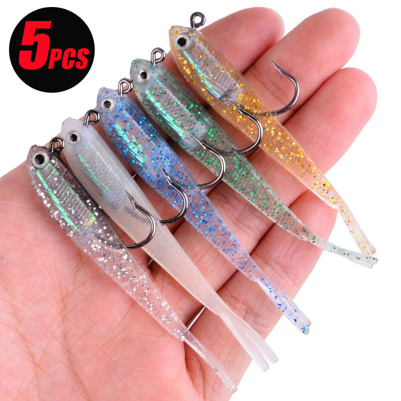5pcs Premium Silicone Fishing Lures - Soft Artificial Bait with Sharp Hooks for Saltwater and Freshwater Fishing - Lifelike Design for Increased Catch Rates