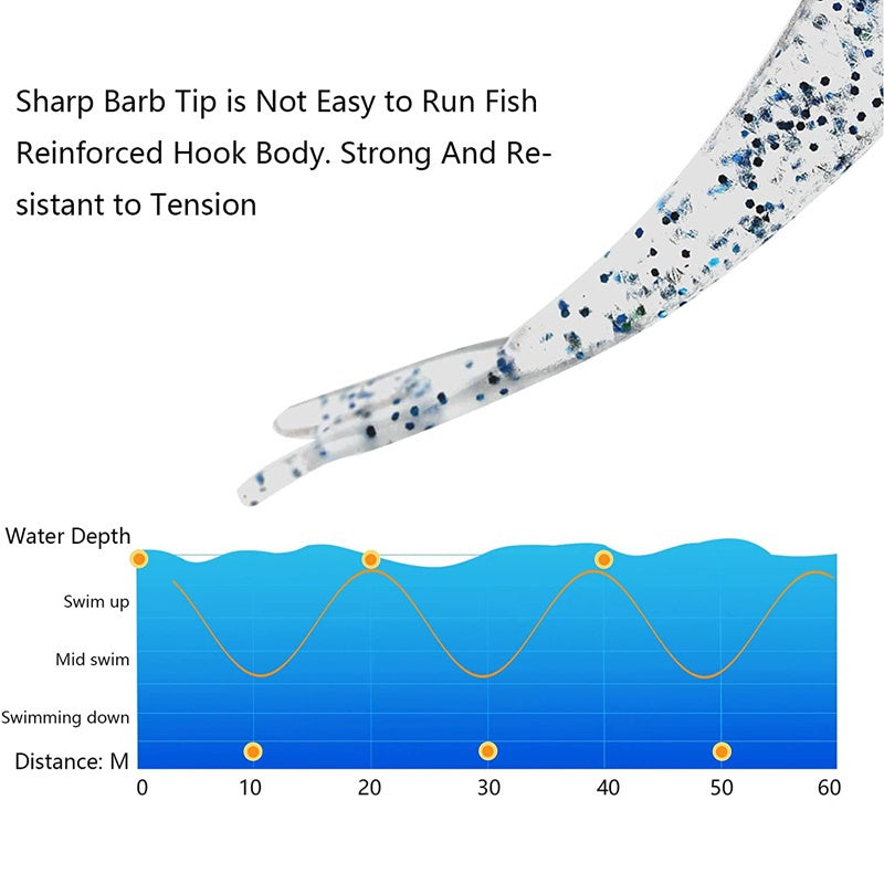 5pcs Premium Silicone Fishing Lures - Soft Artificial Bait with Sharp Hooks for Saltwater and Freshwater Fishing - Lifelike Design for Increased Catch Rates
