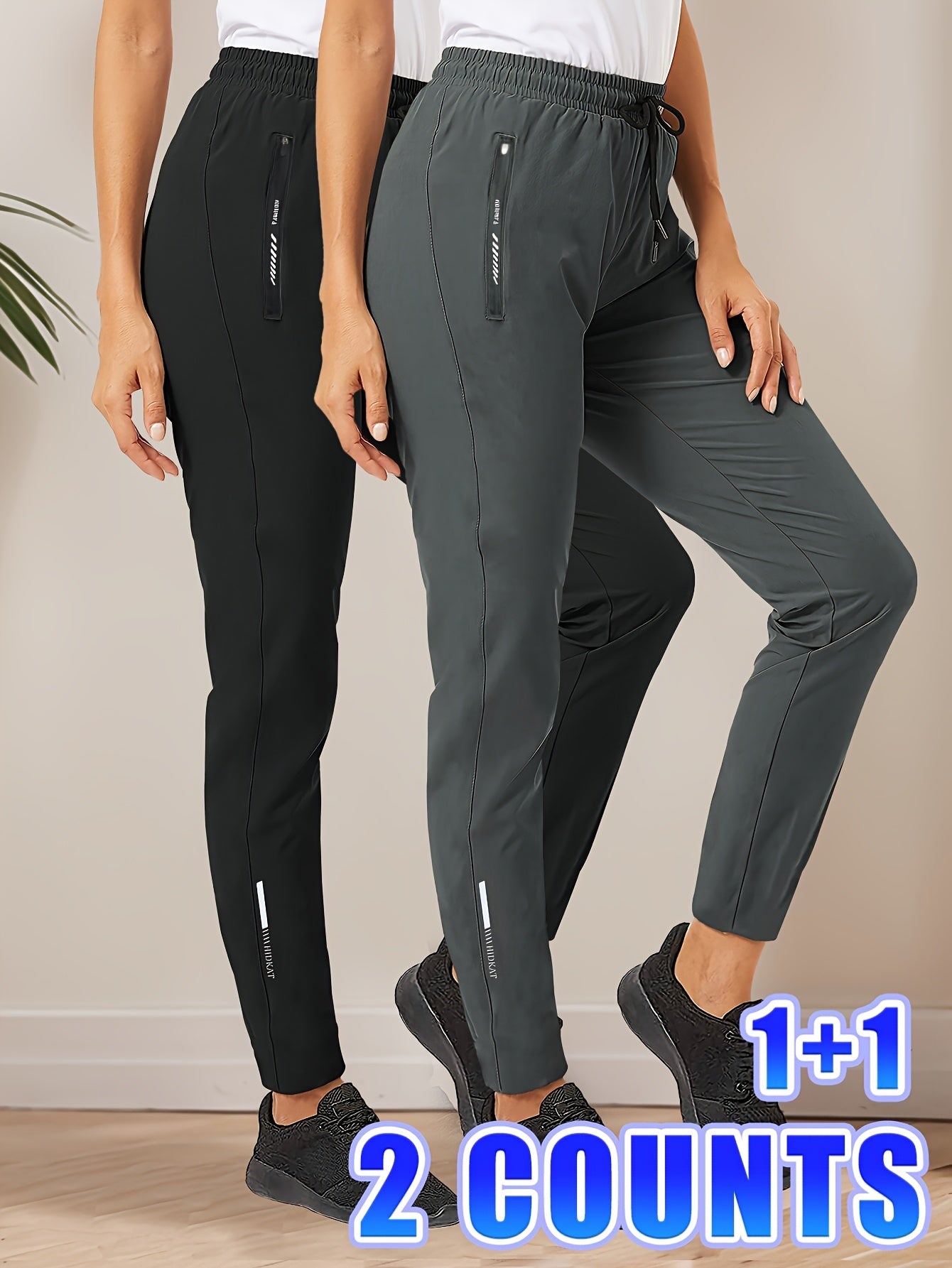 2pcs Women'S High-Waisted Stretchy Leggings with Drawstring Waist & Zipper Pockets - Lightweight Breathable Fabric for Jogging, Cycling, - All-Season Casual, Jogging Pants, Leggings, Sleek Design, Comfortable Fit