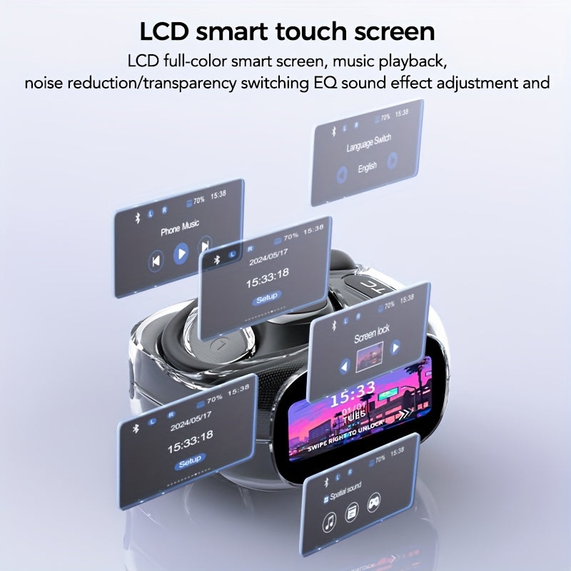 HTC NE11 Wireless Smart Earbuds with LCD Screen, AI Translation (Real-Time 134 Languages), Wireless 6.0 Low Latency, 27.5° Tilt Design, 8H & 30H Case, -C, Compatible with/ Smartphones - Compatible with Assistant & Siri, Idea