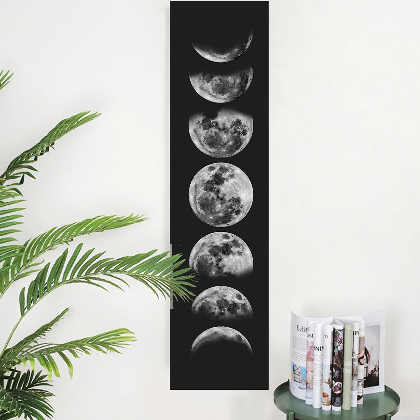 1cp Psychedelic Moon Phase Tapestry Black Galaxy Night Sky Wall Hanging Moon Phase Wall Hanging Tapestry For Living Room, Bedroom, Kitchen Home Decor, Room Decor