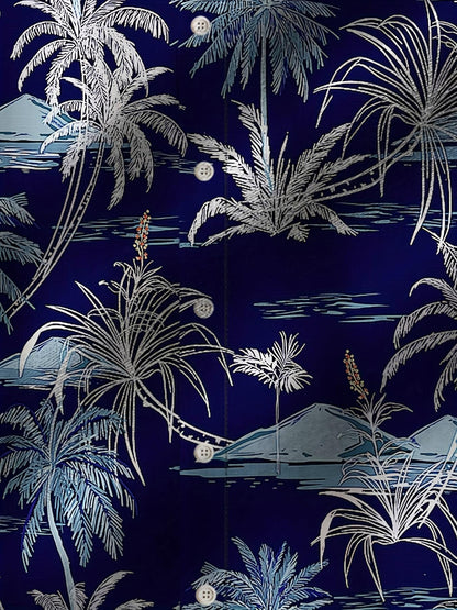 Men'S Casual Hawaiian Shirt with Coconut Tree Print, 100% Polyester, Short Sleeve, Button Front, Lapel Collar, Regular Fit, Woven Fabric, 110gsm - Spring/Summer Beachwear, Plus Size