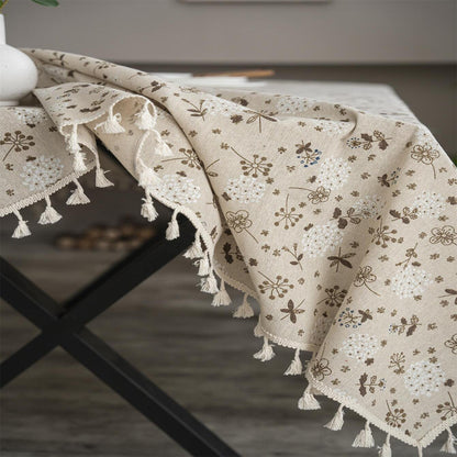 1pc Dandelion Beige Tassel Tablecloth, Bohemian Chic Farmhouse Style Retro Tablecloth, Suitable For Kitchen Dining, Buffet Table, Holiday Dinner, Party, Banquet, Restaurant, Wedding, Home Decor