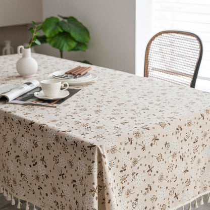 1pc Dandelion Beige Tassel Tablecloth, Bohemian Chic Farmhouse Style Retro Tablecloth, Suitable For Kitchen Dining, Buffet Table, Holiday Dinner, Party, Banquet, Restaurant, Wedding, Home Decor