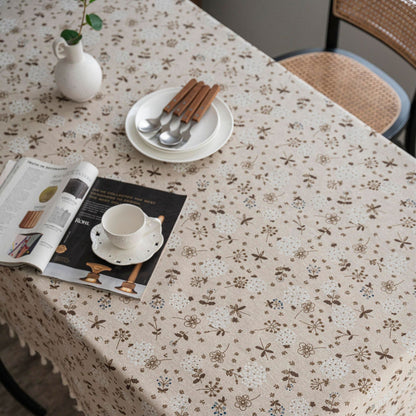 1pc Dandelion Beige Tassel Tablecloth, Bohemian Chic Farmhouse Style Retro Tablecloth, Suitable For Kitchen Dining, Buffet Table, Holiday Dinner, Party, Banquet, Restaurant, Wedding, Home Decor