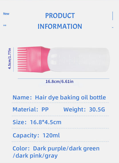 120ml Squeeze Applicator Bottle For Hair Oil, Plastic Hair Dye Bottle, Root Comb Bottle Hair Coloring Dyeing Bottle Hairdressing Styling Tool