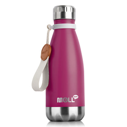 1pc Mollcity 9oz/266ml Stainless Steel Water Bottle - Vacuum Insulated, Leak-Proof, BPA-Free, Double-Wall Insulated with Carry Strap, 24H Cold & 12H Hot, Lightweight & Durable for School, Sports, Travel, Outdoor, Gym, Hiking