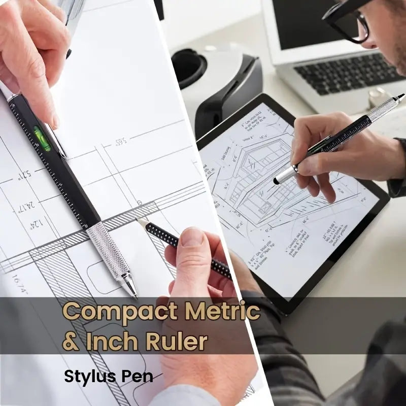 1pc, 6-in-1 Multifunctional Tool Pen Building Tools, Gift Tool Pen, Multifunctional Technology Pen with 1.0mm Black Round Ballpoint Pen, Ruler, Handwriting Pen, Level, Screwdriver, Pen Tool Gadget Pen Gift for Men Christmas G