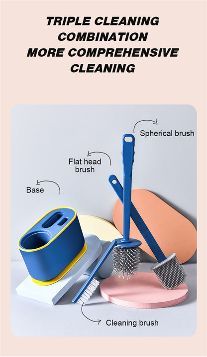 360° Silicone TPR Toilet Brush And Holder Set, Bathroom Cleaning Brush Kit with Wall Mount And Floor Standing Options, Interior Decoration-Compatible, Universal Brush Head Design RV Toilet Spare Parts