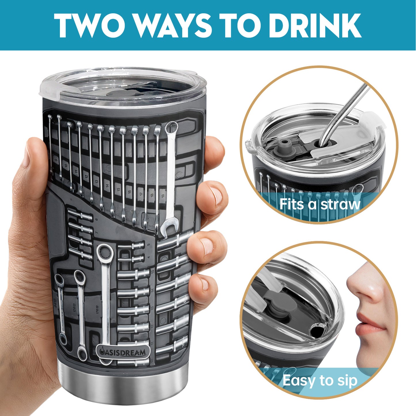 1pc 20oz Vacuum-insulated Coffee Mug, Mechanic Tool Graphic Printed Tumbler With Lid, Stainless Steel Travel Mugs With Lid, Double Wall Cups For Cold & Hot Drinks