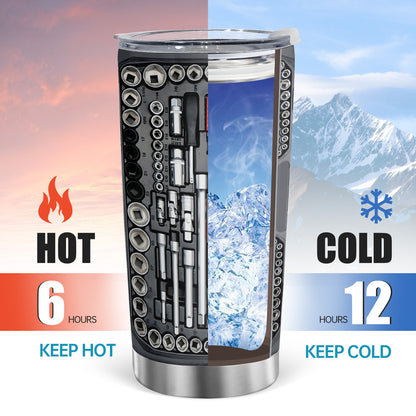 1pc 20oz Vacuum-insulated Coffee Mug, Mechanic Tool Graphic Printed Tumbler With Lid, Stainless Steel Travel Mugs With Lid, Double Wall Cups For Cold & Hot Drinks