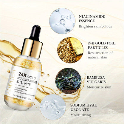 15ml 24K Golden Niacinamide Essence Facial Serum Improve Skin Tone Vitamin C Hyaluronic Acid Collagen 24K Golden Face Serum
