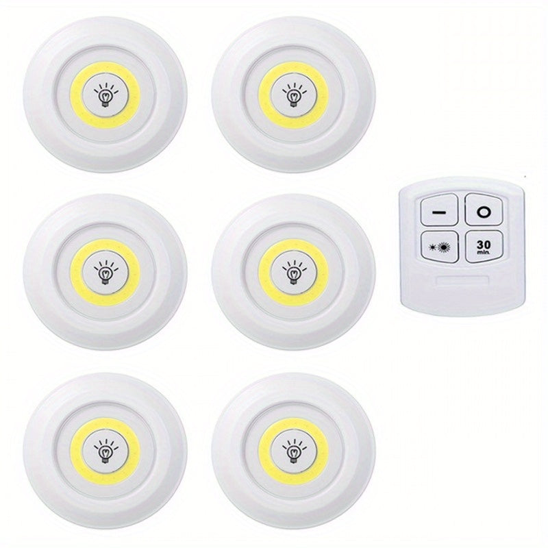 6pcs Smart Wireless LED Under-Cabinet Lights COB Night Light With Remote Control - Perfect For Wardrobe, Kitchen & More!