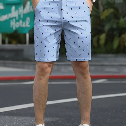 Men'S Slim Fit Casual Summer Dress Pants with 3D Digital Print, Button Detail, Non-Stretch Fabric - Light Blue, Buttoned Waist, Comfortable Fit for Casual Attire, Comfortable Fashion, Stylish Button Detail, Durable Clothing