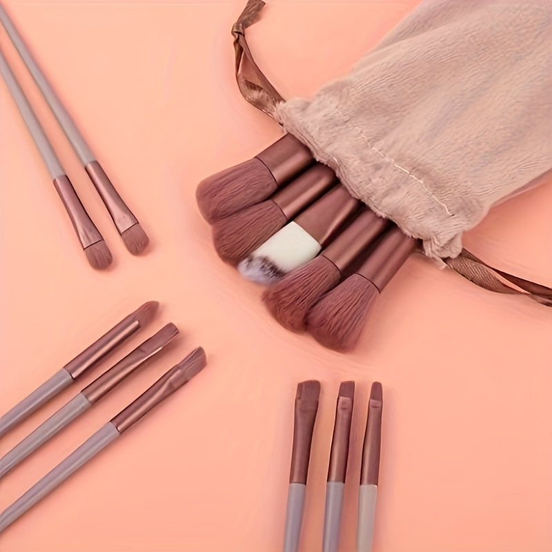 Luxurious 13pcs Makeup Brush Set With Soft Synthetic Bristles - Includes Travel Pouch, Fragrance-Free For All Skin Types