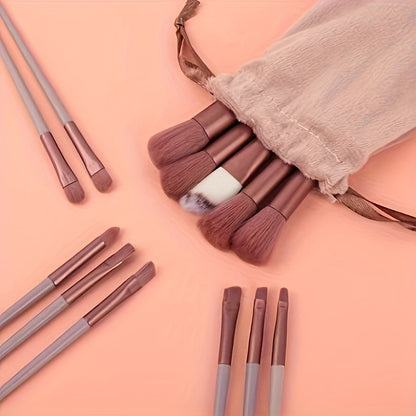 Luxurious 13pcs Makeup Brush Set With Soft Synthetic Bristles - Includes Travel Pouch, Fragrance-Free For All Skin Types