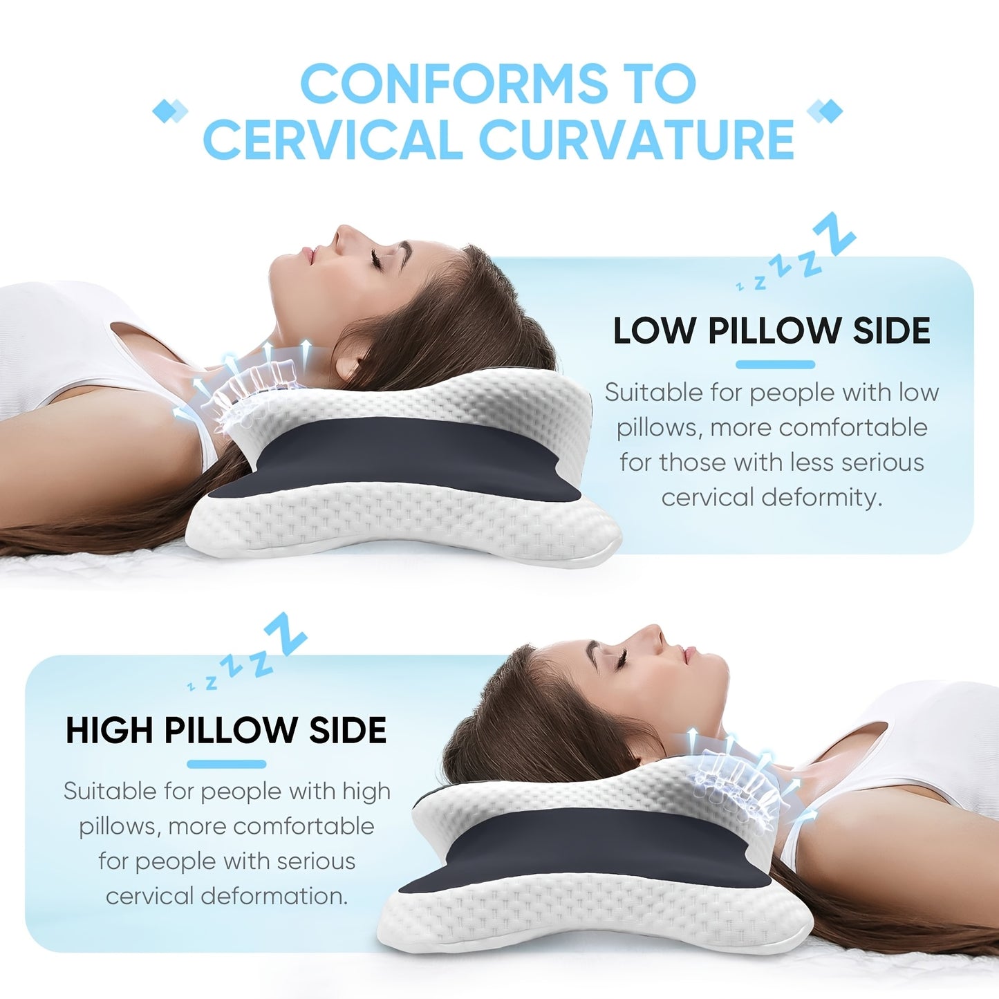 Neck Pillow for Sleep, Cooling Side Sleeping Pillow for Neck Support, Comfortable Soft Contour Pillow, Back Abdomen Sleeping Bed Pillow