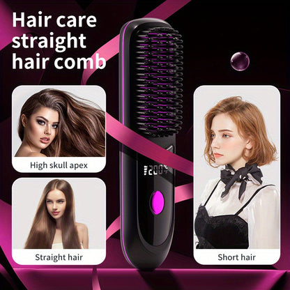 New USB-C Rechargeable Straightener, Fast & Seat Charging Modes, 20S Quick Heat, 3-Speed Temperature Control, Anti-Scald Design, 2600mAh/3200mAh Battery, 3D Tooth Comb, Ceramic Hair Protection Layer, LCD Display, Wireless Por