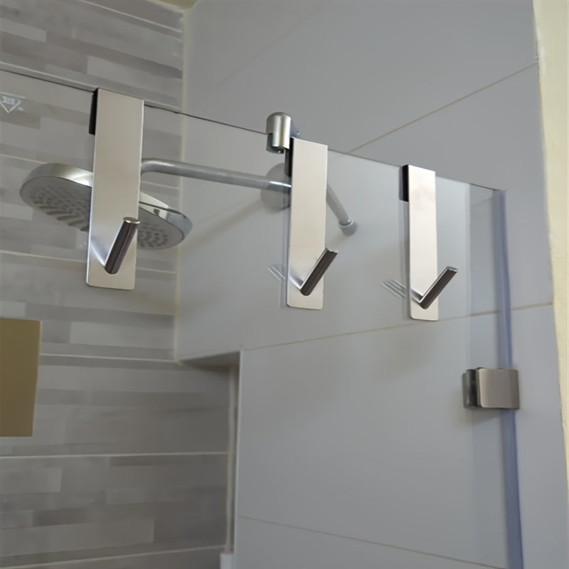 1pc Stainless Steel Over Glass Door Shower Door Back Shower Towel Rack, S-Shape Bathroom Bathrobe Hanger, Holder Hooks