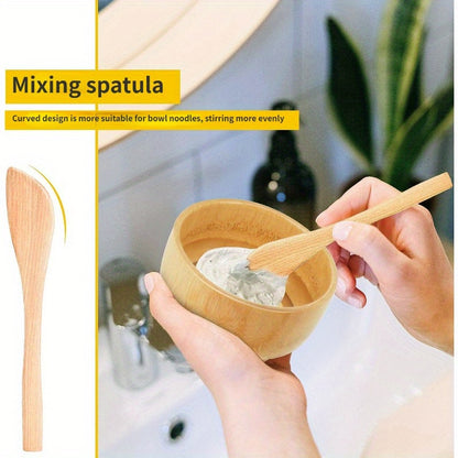 4pcs Bamboo DIY Face Mask Mixing Kit - Includes Bowl, Spatula, Brush & Beauty Scoop - Alcohol-Free, No Batteries Required