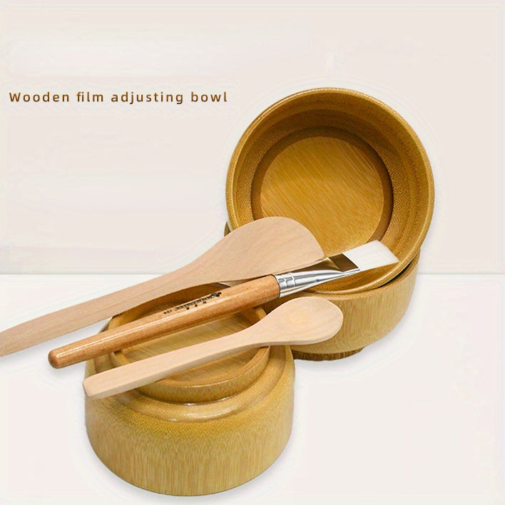 4pcs Bamboo DIY Face Mask Mixing Kit - Includes Bowl, Spatula, Brush & Beauty Scoop - Alcohol-Free, No Batteries Required