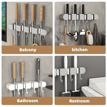 1pc, Multi-functional Mop Holder, Punch-free Wall-mounted Hooks, Mop Clip, Mop Rack, Broom Clip, Garden Tool Organizer, Towel Rack, Non-slip, Useful Tools, Cleaning Tools, Cleaning Supplies, Household Gadgets