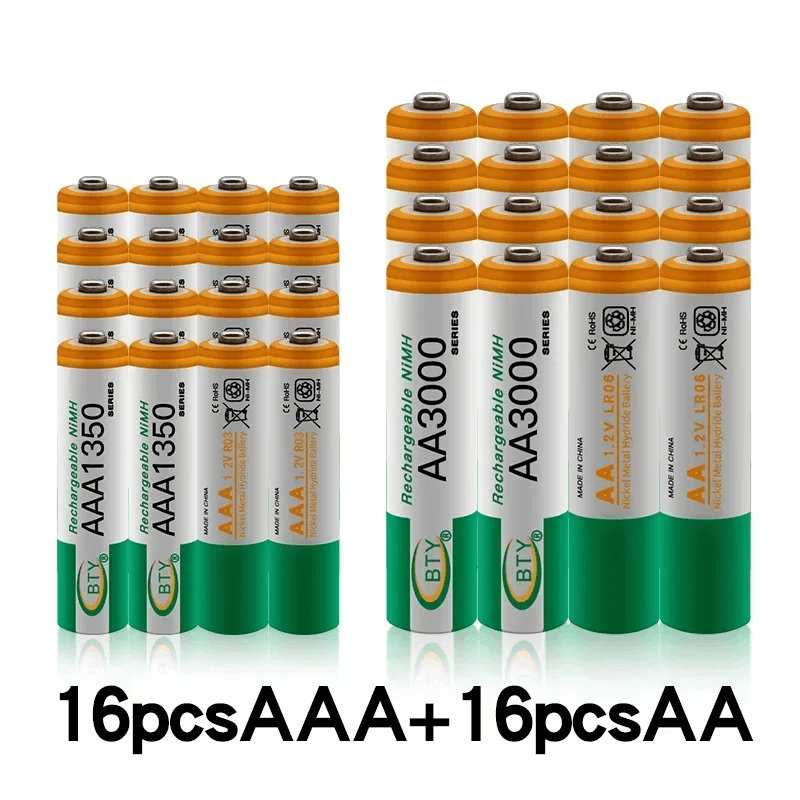 4-20 unidades de pilhas recarregáveis ​​AA+AAA de 1,2V (AA3000mAh + AAA1350mAh) de níquel-hidrogénio, adequadas para câmaras fotográficas, brinquedos, automóveis, computadores, relógios, rádios, videojogos e câmaras digitais.