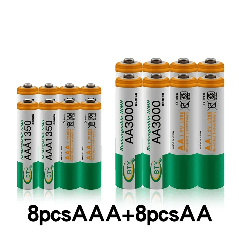 4-20 unidades de pilhas recarregáveis ​​AA+AAA de 1,2V (AA3000mAh + AAA1350mAh) de níquel-hidrogénio, adequadas para câmaras fotográficas, brinquedos, automóveis, computadores, relógios, rádios, videojogos e câmaras digitais.