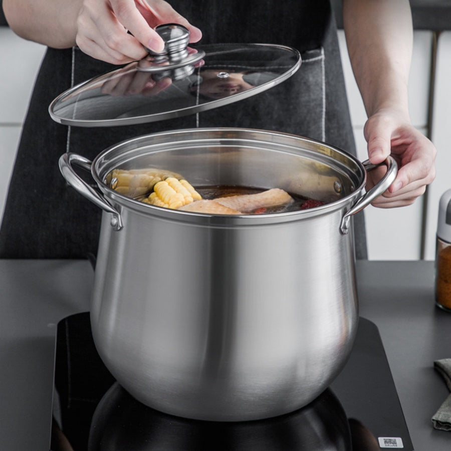Stainless Steel Household Thickened Large Capacity Soup Pot For Boiling Soup, Cooking Porridge, Steaming And Stewing, Suitable For Induction Cooker And Gas Stove