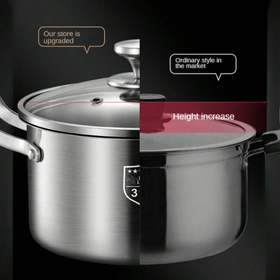 Premium Stainless Steel Soup Pot with Lid - Induction Compatible, Thickened Double-Handle Design for Home Cooking, Steaming, and Soup Preparation - Perfect for Outdoor Camping, Uncharged Power Source, Camping Cookware|Sleek C