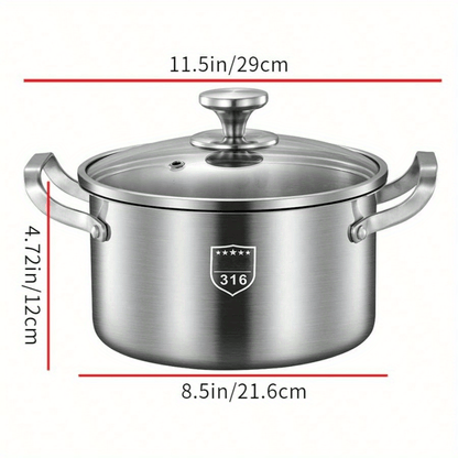 Premium Stainless Steel Soup Pot with Lid - Induction Compatible, Thickened Double-Handle Design for Home Cooking, Steaming, and Soup Preparation - Perfect for Outdoor Camping, Uncharged Power Source, Camping Cookware|Sleek C