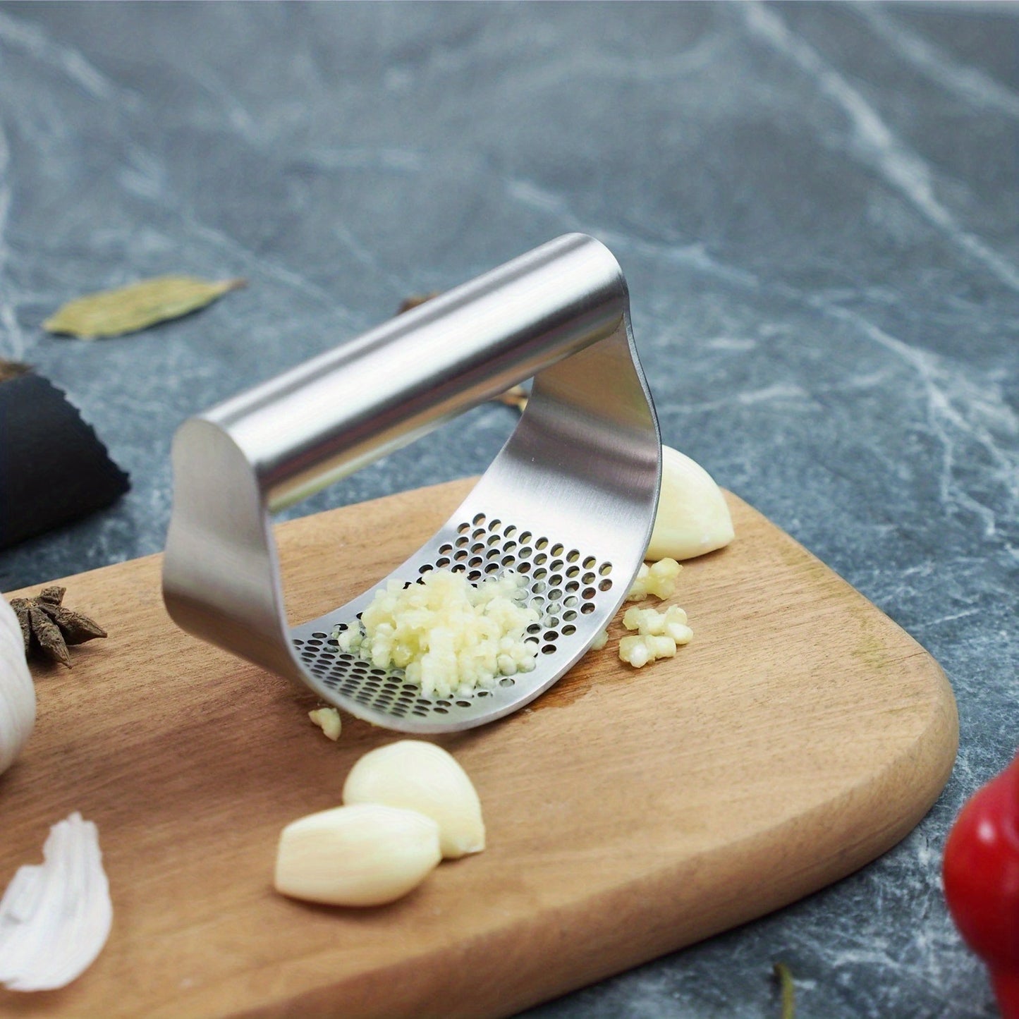 Heavy-Duty Manual Garlic Press & Crusher - 304 Stainless Steel Garlic Grinder with Lever, Adjustable Thickness, Easy-Clean Mincer for Kitchen & Restaurant Use - Garlic Peeler, Crusher (No /Squeeze)