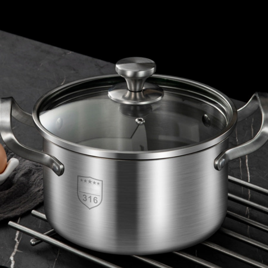 Premium Stainless Steel Soup Pot with Lid - Induction Compatible, Thickened Double-Handle Design for Home Cooking, Steaming, and Soup Preparation - Perfect for Outdoor Camping, Uncharged Power Source, Camping Cookware|Sleek C