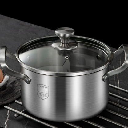Premium Stainless Steel Soup Pot with Lid - Induction Compatible, Thickened Double-Handle Design for Home Cooking, Steaming, and Soup Preparation - Perfect for Outdoor Camping, Uncharged Power Source, Camping Cookware|Sleek C