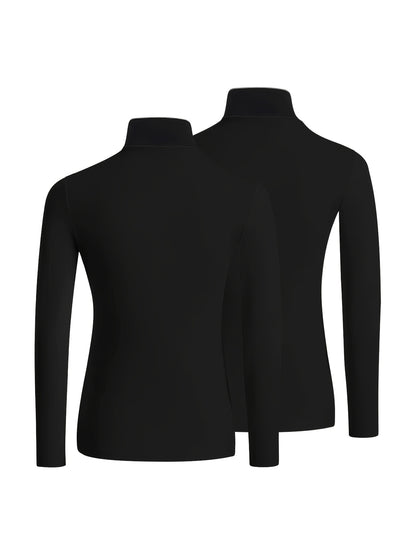 Solid Color Slim Fit Long Sleeve High Neck Pullover T-Shirt Two-Piece Set