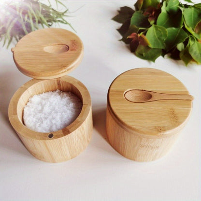 1 Set, Salt Box, Wooden Storage Jar, Wooden Salt Box, Salt Cellar, Wooden Salt Cellar, Wooden Storage Box, Spice Storage Box with Lid, Creative Salt Cellar, Kitchen Stuff, Restaurant Kitchen Gadget