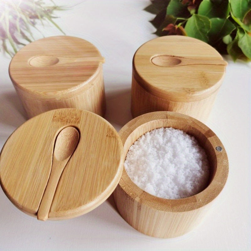1 Set, Salt Box, Wooden Storage Jar, Wooden Salt Box, Salt Cellar, Wooden Salt Cellar, Wooden Storage Box, Spice Storage Box with Lid, Creative Salt Cellar, Kitchen Stuff, Restaurant Kitchen Gadget