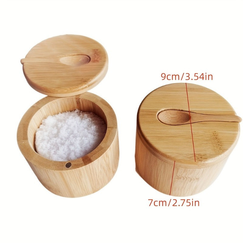1 Set, Salt Box, Wooden Storage Jar, Wooden Salt Box, Salt Cellar, Wooden Salt Cellar, Wooden Storage Box, Spice Storage Box with Lid, Creative Salt Cellar, Kitchen Stuff, Restaurant Kitchen Gadget