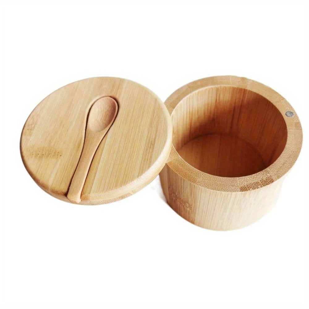 1 Set, Salt Box, Wooden Storage Jar, Wooden Salt Box, Salt Cellar, Wooden Salt Cellar, Wooden Storage Box, Spice Storage Box with Lid, Creative Salt Cellar, Kitchen Stuff, Restaurant Kitchen Gadget