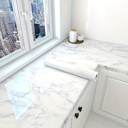 Película adesiva de mármore cinzento, 5m x 60cm, para tampos de mesa, com padrão de riscas e formas aleatórias, fácil de instalar em bancadas de cozinha e móveis.