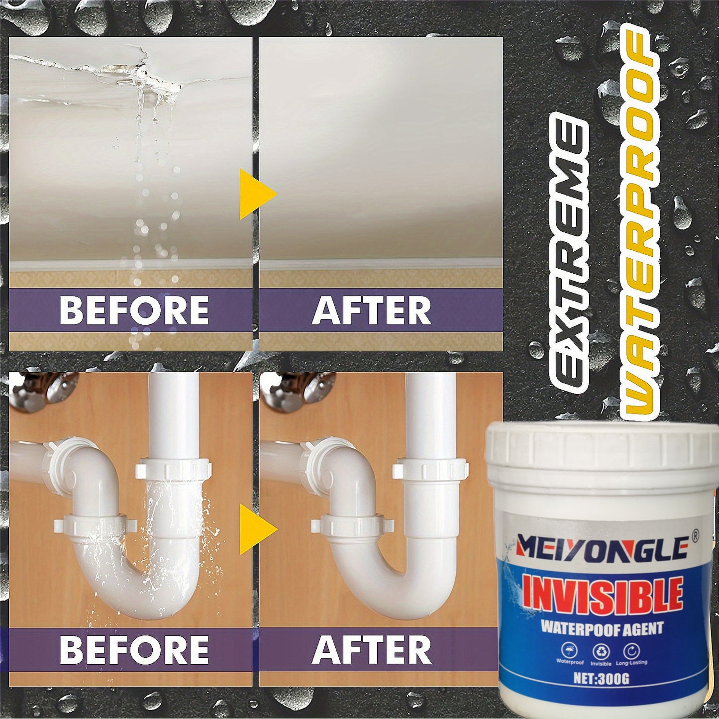 SuperStrong Waterproof Adhesive - Quick-Dry Leak Repair for Wall Tiles, Toilet Safe, Odorless Brick Protector, Ultimate Crack Filler - Durable, Water-Resistant Solution for External Walls, 300g/10.6oz, Christmas and Halloween