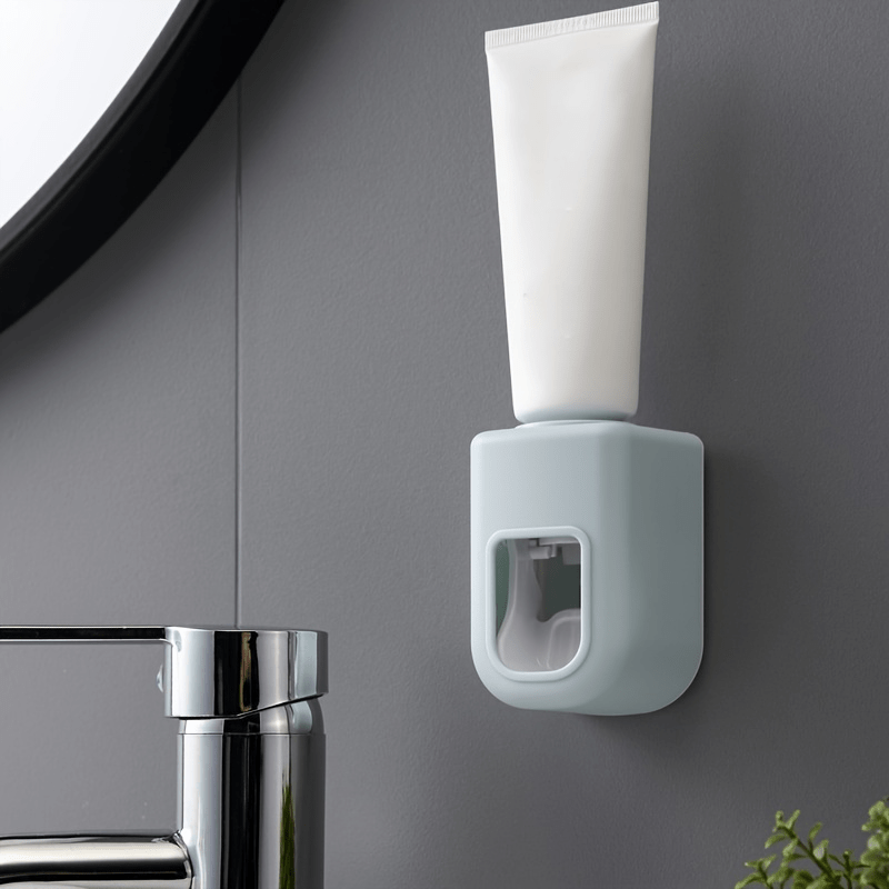 1pc Automatic Toothpaste Dispenser - Wall Mount Toothbrush Holder with Squeezer - No Electricity Required - Plastic Bathroom Accessory for Simplified Toothpaste Dispensing