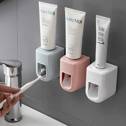 1pc Automatic Toothpaste Dispenser - Wall Mount Toothbrush Holder with Squeezer - No Electricity Required - Plastic Bathroom Accessory for Simplified Toothpaste Dispensing