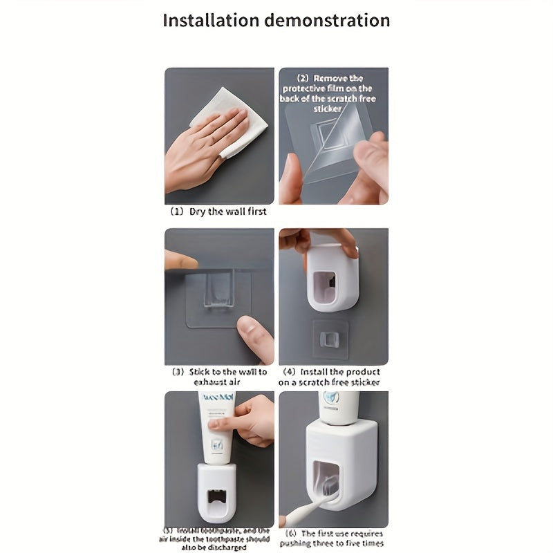 1pc Automatic Toothpaste Dispenser - Wall Mount Toothbrush Holder with Squeezer - No Electricity Required - Plastic Bathroom Accessory for Simplified Toothpaste Dispensing