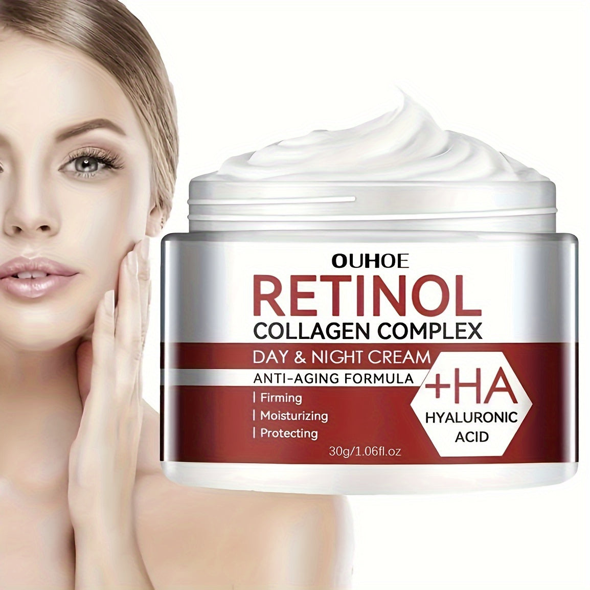 Creme facial com complexo de retinol e colagénio, ácido hialurónico, vitaminas C e E - Gel hidratante para todos os tipos de pele, unissexo - Sem álcool, suaviza a pele seca, aumenta a elasticidade, refirma e hidrata - 1 frasco (3