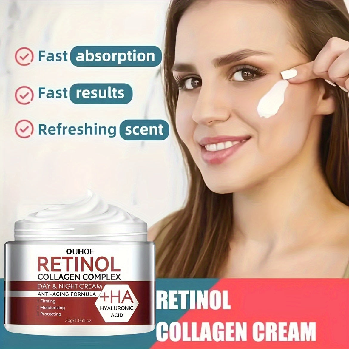 Creme facial com complexo de retinol e colagénio, ácido hialurónico, vitaminas C e E - Gel hidratante para todos os tipos de pele, unissexo - Sem álcool, suaviza a pele seca, aumenta a elasticidade, refirma e hidrata - 1 frasco (3