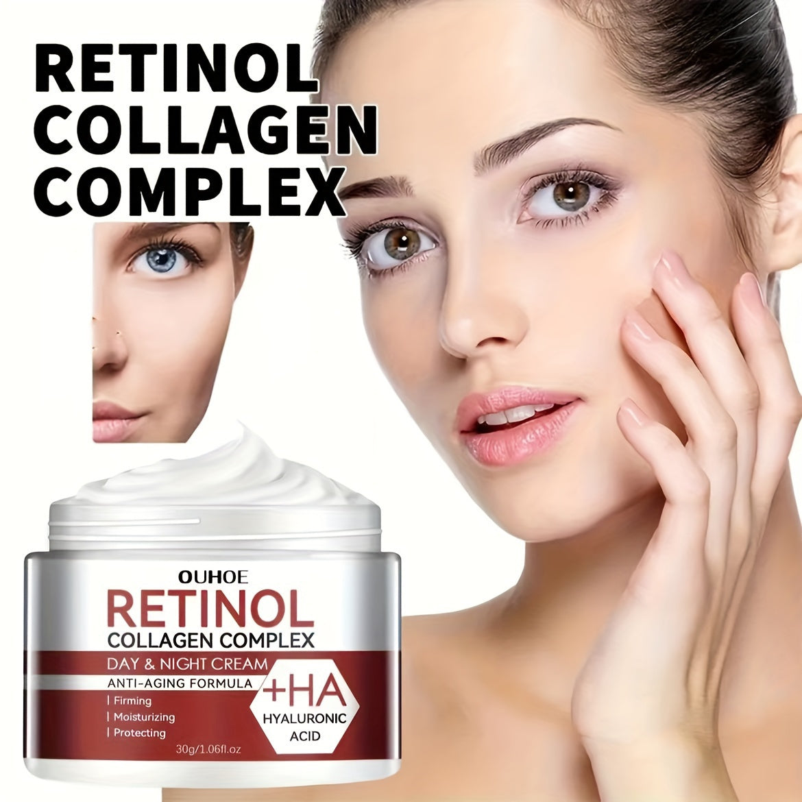 Creme facial com complexo de retinol e colagénio, ácido hialurónico, vitaminas C e E - Gel hidratante para todos os tipos de pele, unissexo - Sem álcool, suaviza a pele seca, aumenta a elasticidade, refirma e hidrata - 1 frasco (3