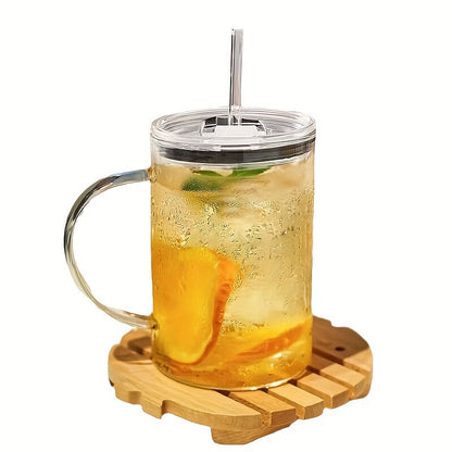 1pc Borosilicate Glass Mug with Lid and Stainless Steel Straw, Large Heavy-Duty Smooth Drinking Jar for Iced Coffee, Beverages, and More - Heat Resistant, Durable Glassware Drink Cup