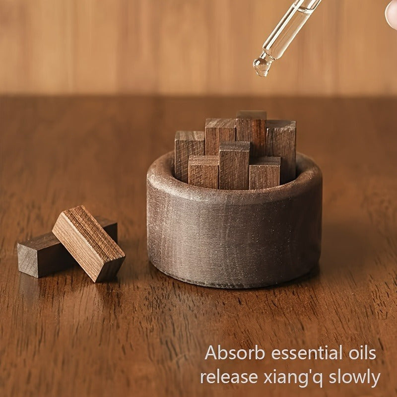 Passive, Walnut Wood Essential Oil Diffuser Set - Fireless, Battery-Free, Slow Release Fragrance for Relaxation & Home Decor