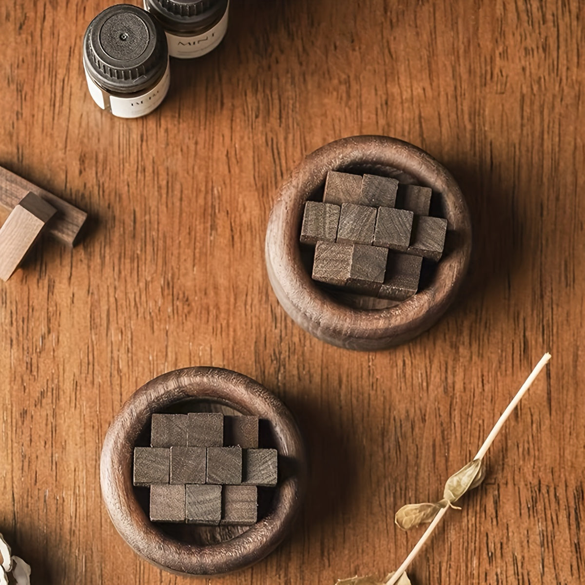Passive, Walnut Wood Essential Oil Diffuser Set - Fireless, Battery-Free, Slow Release Fragrance for Relaxation & Home Decor